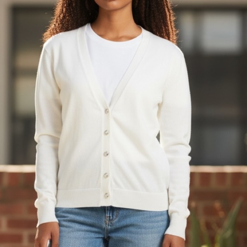Express Women's Cream Button-Up Cardigan